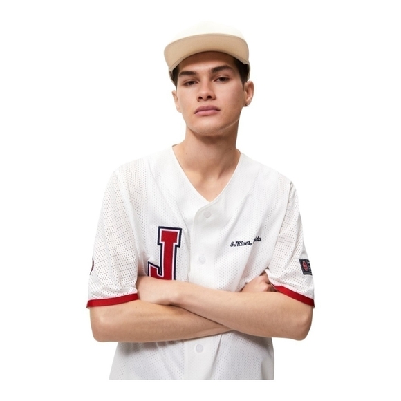 NWT Mens Jersey ZARA White Perforated Shirt SJ River Florida Button Front Jersey - Picture 2 of 11